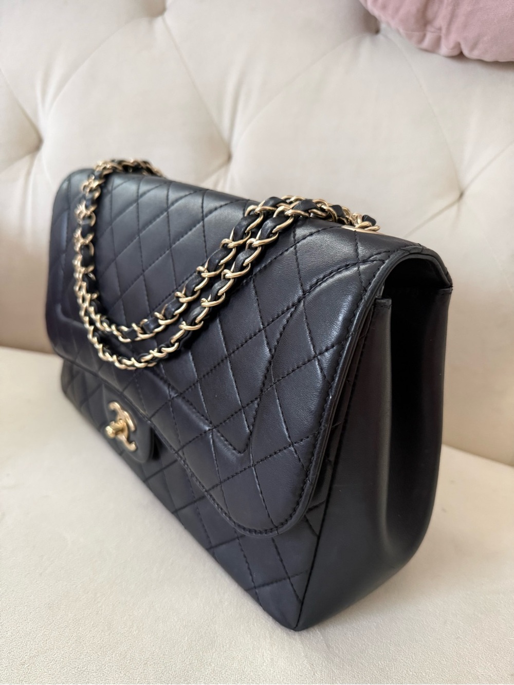 Chanel Quilted Lambskin Mademoiselle Chic Flap Jumbo Size Black Gold hardware - Picture 12 of 14